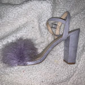 Purple fluffy heels WORN ONCE